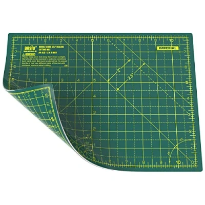 Immagine di ANSIO Tappetino da Taglio Autoriparante A4 Double Sided 5 Strati Quilting, Cucito, Scrapbook, Tessuto e Papercraft Imperiale/Metrico 11 Pollici x 8 / 29cm 21cm Verde/Verde