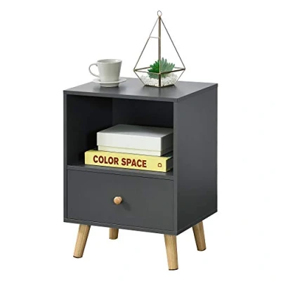 Immagine di [en.casa] Comodino Moderno con Cassetto e Scomparto Aperto Tavolino Laterale per Divano Mobiletto da Notte Design Minimalista Scandinavo 54 x 40 30 cm Grigio Scuro