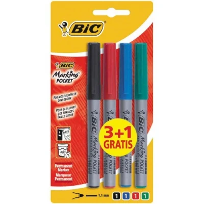Immagine di BIC Marking Fine Ecolutions Pennarelli indelebili a punta conica fine, colori assortiti, confezione da 4