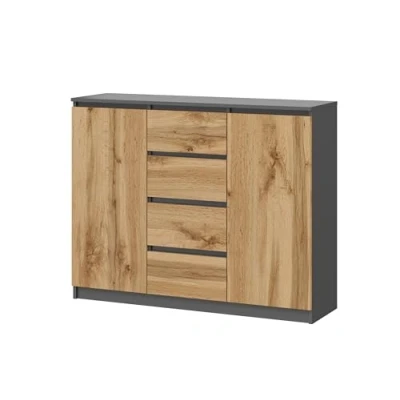 Immagine di KUBUTKU Cassettiera moderna credenza multiuso per camera da letto, corridoio, soggiorno, ufficio (grafite/rovere Wotan, 120 x 97 40 cm, 2 ante 4 cassetti)