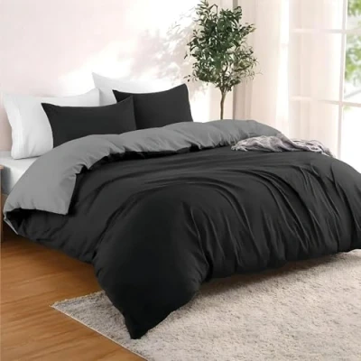 Immagine di Dreamzie Una Piazza e Mezza 155x220 cm con 2 Federe 80x80 Nero/Grigio Scuro Set Copripiumino