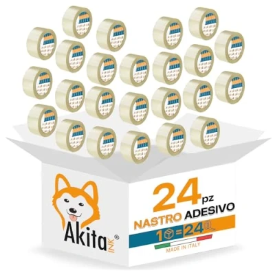 Immagine di AKITAInk Nastro Adesivo Per Imballaggi Pacchi 24 pcs 50x66 Metri da Imbalaggio Silenzioso, Fortemente e Resistente all&#039; Acqua. (24, TRASPARENTE)