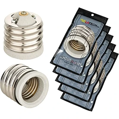 Immagine di ISOLATECH 5 pezzi adattatore da E40 a E27 per lampada convertitore LED lampade risparmio energetico (max. 250V/2A) lampadine cucina bagno soffitto ceramica resistente al calore