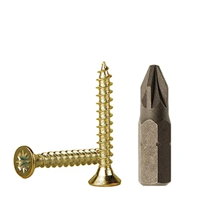 Immagine di Viti in acciaio zincato giallo da 3,5 x 25 mm, per legno e truciolare, vite universale Pozi Drive, PZ completamente filettato, testa svasata Pozidriv (confezione 500 unità, mm)