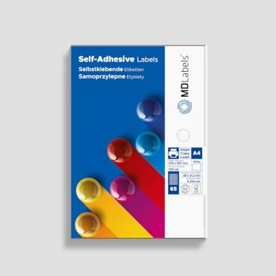 Immagine di MDlabels Etichette universali DIN A4, stampabili, bianche (38 x 21,2 mm, 6500 etichette)