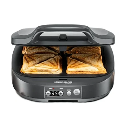 Immagine di ROMMELSBACHER sandwich Maker ST 1800, 4 XL, antiaderente, timer da 15 minuti, spegnimento automatico, alloggiamento Cool Touch, 1800 Watt, grigio ardesia
