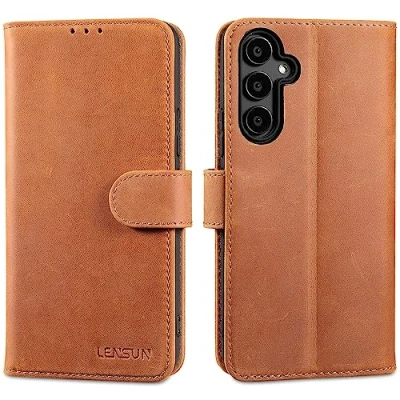 Immagine di Lensun Cover per Samsung Galaxy A54, Custodia in Vera Pelle Libro con Portafoglio Chiusura [RFID Blocking] Magnetico Flip Custodie Cuoio Telefono A54 5G Marrone retrò
