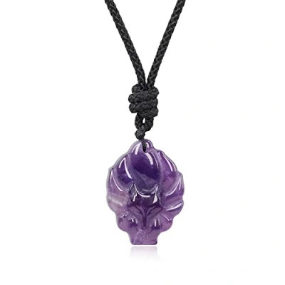 Immagine di COAI Pendente Volpe a Nove Code in Ametista, Collana Unisex Pietra Naturale con Laccio Regolabile