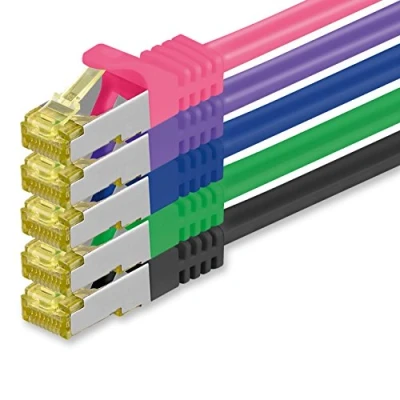 Immagine di 1aTTack.de Cavo di rete Ethernet Lan Cat.7 SFTP spina RJ45 Cat6a doppia schermatura 10000 Mbit/s compatibile con Cat5 Cat6 Cat8 per switch Router Modem Patchpanel 5 colori 02 pz 0,5m