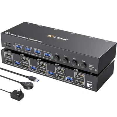 Immagine di Switch KVM USB 3.0 DP 2 monitor 4 Computer, YOUTINGHDAV Dual porte Displayport doppio per computer Condividi mouse tastiera, con telecomando cablato