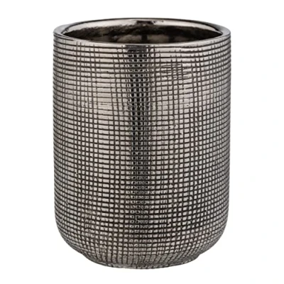 Immagine di WENKO Bicchiere porta spazzolini Rivara, spazzolino e dentifricio di qualità in ceramica fine, decorazione argento, ideale per bagno WC cortesia, decorato a mano, Ø 7,5 x 9,5 cm, argento
