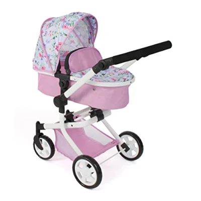 Immagine di Bayer Chic 2000 passeggino per bambole Mika, combinato 2 in 1 bambini dai 4 agli 8 anni, fino a 52 cm, fiori, rosa
