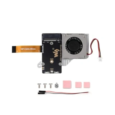 Immagine di PCIe a M.2 Adattatore Scheda per Raspberry Pi 5, con Ventola di Raffreddamento, 5 NVMe HAT Compatibile Protocollo SSD 2242/2230, Velocità Trasferimento Dati 8Gbps