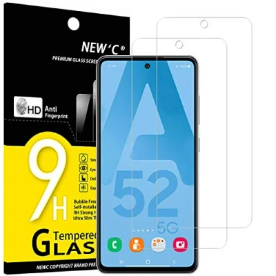 Immagine di NEW&#039;C 2 Pezzi, Vetro Temperato per Samsung Galaxy A52, A52 5G, A52S Pellicola Prottetiva Anti Graffio, Impronte, Senza Bolle, Durezza 9H, 0,33mm Ultra Trasparente, Resistente