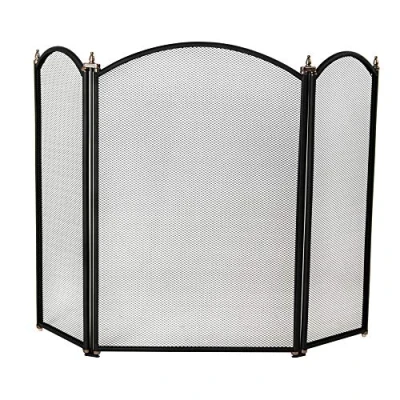 Immagine di Fire Vida Selby 3 Panel Screen Spark Guard, Metal, Nero, Ghisa, H 64 x L 85 P 22 cm Circa
