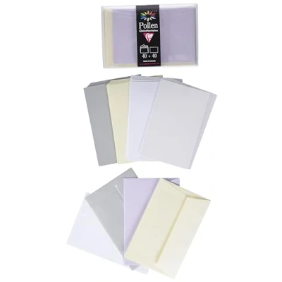 Immagine di Clairefontaine 20841C cofanetto da 40 Buste autoadesive, Formato 9x14cm + Cartoncini, 8,2x12,8cm corrispondenza Pollen Tema matrimonio 5 Colori diversi