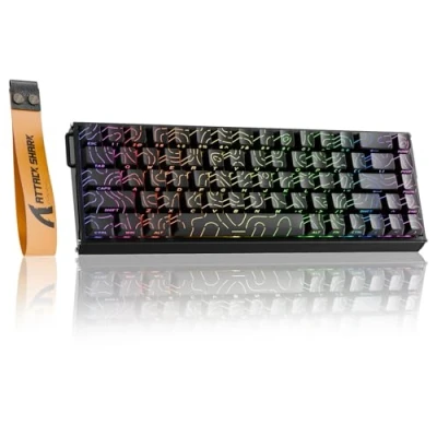 Immagine di ATTACK SHARK X68MAX HE Tastiera da gioco cablata in alluminio con grilletto rapido e interruttori magnetici,precisione RT di 0,005mm,attuazione regolabile,8KHz,latenza 0.08ms,RGB (Contorni Neri)