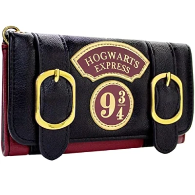 Immagine di Prisoner of Azkaban H.P. Express Targa 9 3/4 Borsa/Portamonete con Doppia Fibbia Tri Fold Tasca per Monete &amp; Porta Carte, Nero