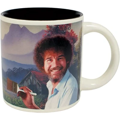 Immagine di Bob Ross, tazza da caffè che cambia motivo con la temperatura, disponibile in una confezione regalo divertente