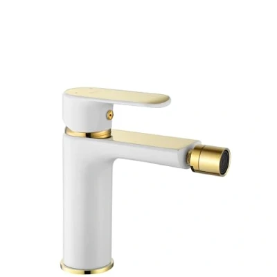 Immagine di Rea Rubinetto da bidet Bloom White gold Miscelatore monocomando in ottone per WC Bagno (Bianco/Oro)