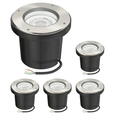 Immagine di ledscom.de 5 pz. lampada da incasso a pavimento BOFU per esterni orientabile in acciaio inox rotonda IP67 150mm Ø incl. LED (bianco caldo, 5,4W, 510lm, 50)