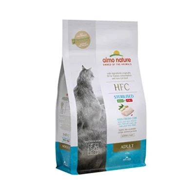 Immagine di almo nature HFC Adult Sterilized Mangime Secco, bilanciato e Completo per Gatti con 100% Merluzzo Fresco di qualità