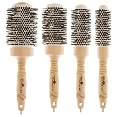 Immagine di Head Jog Set di 4 spazzole radiali in paglia, con manico rivestito ceramica e spazzola rotonda ionica per asciugatura, volume arricciatura, tutti i tipi capelli,