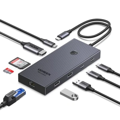 Immagine di UGREEN Revodok Pro 1091 10Gbps Hub USB C HDMI 4K 60Hz Ethernet Gigabit PD 100W Lettore Schede SD TF Porte Dati 2A2C Docking Station Compatibile con MacBook iPad Air iPhone 16 Galaxy S25