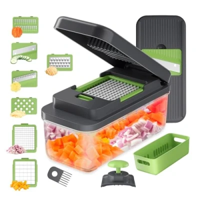 Immagine di Ibergrif M524 7 Affetta Verdure, 6 in 1 Taglia Verdure Manuale, Cubetti con Custodia, Mandolina Lavabile Lavastoviglie, Carote for e Frutta