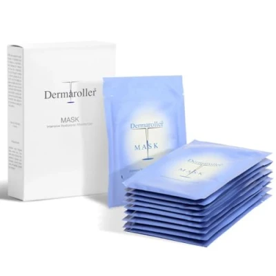 Immagine di Dermaroller Maschera viso all&#039;acido ialuronico contro la pelle secca Skincare (Premium) Idrata, riduce le rughe, favorisce formazione di collagene 1 x 10 pezzi) (confezione da 10)