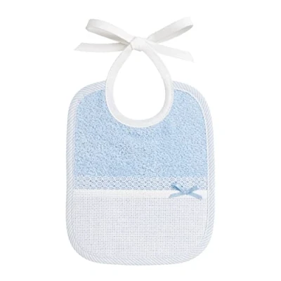 Immagine di Filet Bavaglino in Spugna Colorata, Realizzato Interamente a Mano con Tasca Tela Aida da Ricamare, Ideale per i Neonati e Prima Infanzia, 100% Made Italy, Color Bianco Azzurro, Misure 18x21