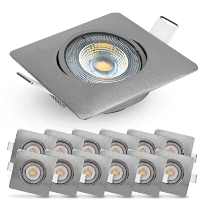Immagine di EMOS Exclusive Faretti LED da Incasso per Cartongesso 5W / 450 Lumen 3000k Luce Bianco caldo Set di 12 pezzi Spot Orientabili a 50, quadrato e Ultra Piatti in Argento