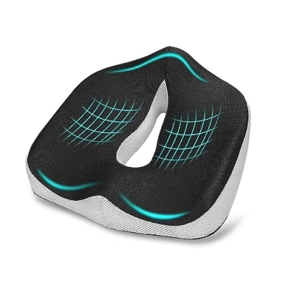 Immagine di Poligino Cuscino per Sedile Memory Foam,Cuscino Sedia Ufficio,Cuscino Sedie,Cuscino Auto,Cuscino Ortopedico Coccige,Fodera Lavabile,Grigio