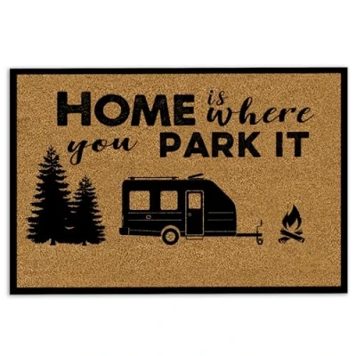 Immagine di Zerbino da campeggio, camper, per interni ed esterni, con scritta in inglese &quot;Home is where you park it&quot;, antiscivolo, divertente, bagno, cucina, portico, ingresso, 40 x 60 cm