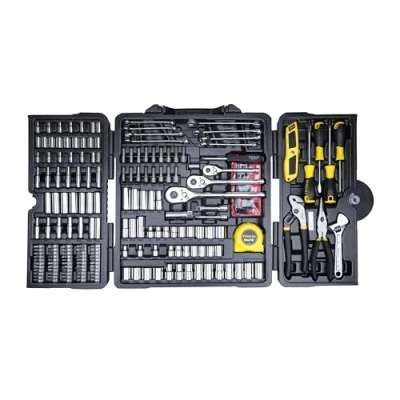 Immagine di STANLEY, 5 Set di utensili meccanici 210 pezzi, Coltello, Flessometro 5m, Giraviti, Chiavi, Pinze, Chiavi esagonali, Bit per cacciavite, Finitura cromata. STHT5 73795