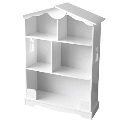 Immagine di Leomark libreria in legno per cameretta bambini, mobile porta giocattoli, mobili legno, casa delle bambole, scaffale colore bianco, dimensioni: 76cm x 30cm x101cm (LxPxA)