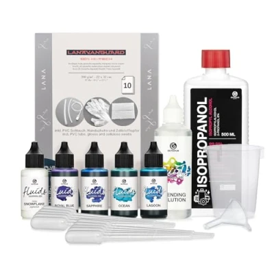 Immagine di Octopus 5 x 30 ml Fluids Alcohol Ink Set Completo Breeze con Blending Solution, Paper e Accessori per Fluid Art