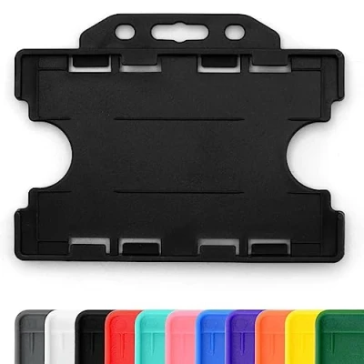 Immagine di CKB LTD® Nero due lati rigidi a doppia faccia in plastica per carta d&#039;identità, con apertura frontale, orizzontale, identità, contiene carte di credito da 86x54 mm, cr80 Confezione 10