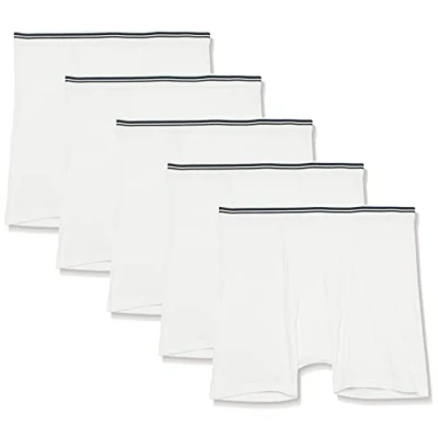Immagine di Amazon Essentials Comodi Boxer in Cotone Senza Etichetta Uomo, Pacco da 5, Bianco, 5XL Plus