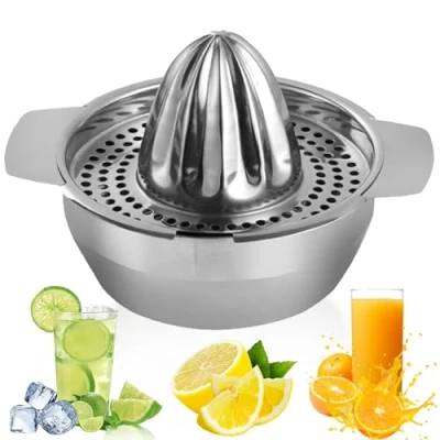 Immagine di Spremi Limone Spremiagrumi Manuale con Contenitore di Raccolta, Agrumi Pressa Acciaio Inox, Facile da Pulire per Limoni, Arance, Lime