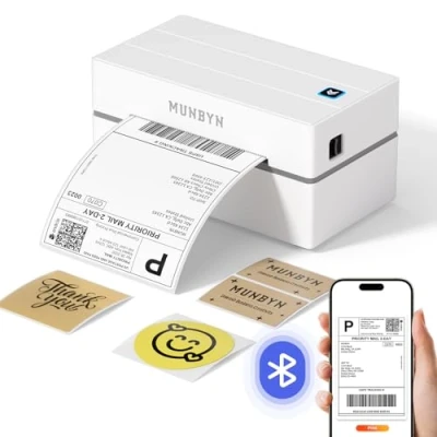 Immagine di MUNBYN Stampante Termica Etichette Bluetooth, Spedizione 4x6, di Postali per Aziende, Compatibile con Shopify Ebay Amazon DHL DPD, 130B Bianco