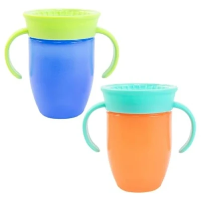 Immagine di Nuby All Around Borraccia con manico, senza fuoriuscite, 210 ml, per bere da qualsiasi angolazione, lavabile in lavastoviglie, BPA, adatta bambini dai 4 mesi su, confezione 2,