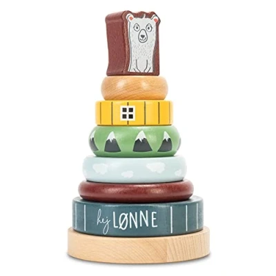 Immagine di HEJ LØNNE! Torre impilabile in Legno con Anelli Giocattolo didattico 7 componenti a Incastro per Bambini Sviluppo di funzioni motorie e coordinazione