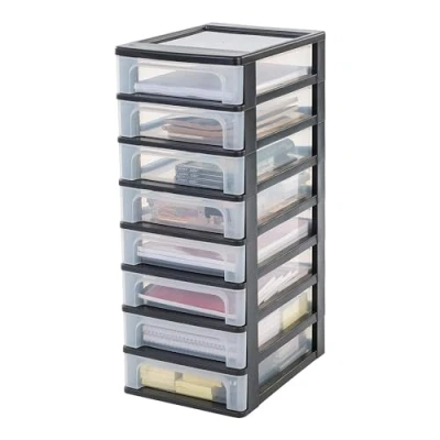 Immagine di Iris Ohyama Cassettiera in Plastica, Portaoggetti, 8 Cassetti Medi, Nero, Apertura Facile, Formato A4, A5 e A6, Organizzatore, Per Ufficio, Scuola, Cartoleria, Senza BPA, Contenitore, OCH 2080