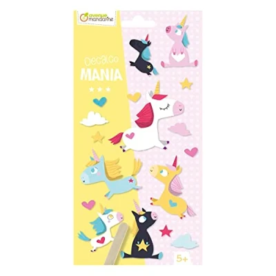 Immagine di Avenue Mandarine Sacchetto di decalcomanie per bambini Unicorni che include 2 fogli e 1 bastoncino legno Decalcomania CC061C