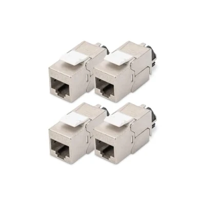 Immagine di DIGITUS Modulo Keystone Cat 6A schermato 4 pezzi Jack RJ45 500 MHz 10GBase T AWG 26 22 Progettabile Con leva di bloccaggio Montaggio senza attrezzi