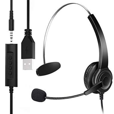 Immagine di cuffie USB con microfono, jack da 3,5 mm, per computer 2 in 1, controlli audio cancellazione del rumore, monouso multiuso Skype Gaming Office