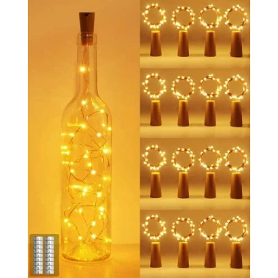 Immagine di kolpop (16 pezzi) Luci per Bottiglia, Tappi Led a Batteria Bottiglie, 2M 20LED Filo Rame Decorative Stringa da Interni e Esterni Festa Giardino Natalizie Matrimonio(Bianco Caldo)