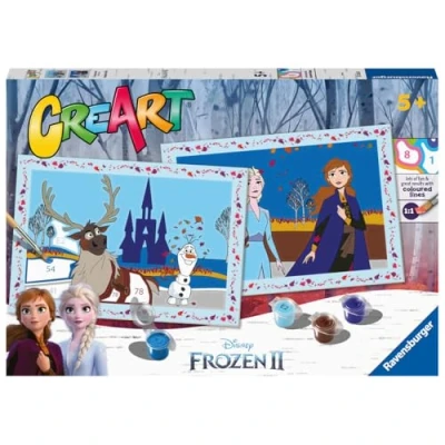 Immagine di Ravensburger CreArt Serie Junior, Frozen II, Kit dipingere con i Numeri, contiene 2 tavole prestampate, Pennello, Colori, Gioco Creativo per maschi e femmine dai 5+ anni di età