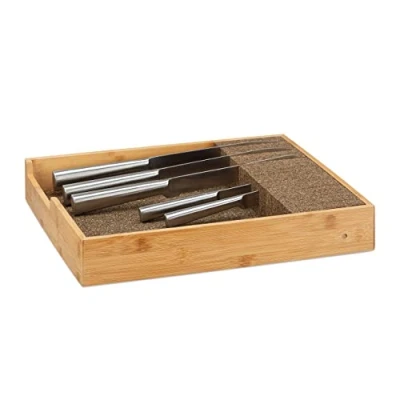 Immagine di Relaxdays Ceppo porta coltelli in bambù portaposate da cassetto organizer cassetti HLP: 6,5x38x33,5 cm colore naturale